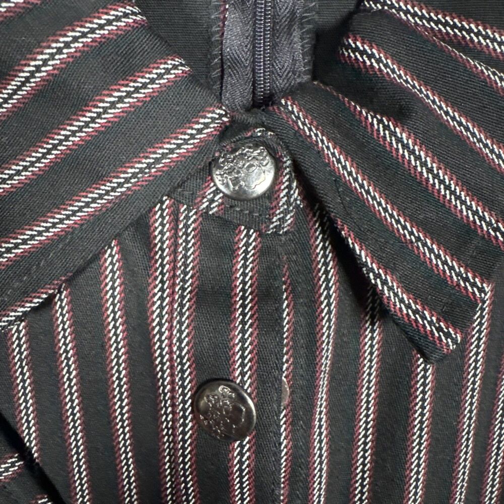 VINTAGE Y2K 90s Lip Service BLACK Pinstripe BONDAGE DRESS Size M Goth Punk Rare - Picture 6 of 16